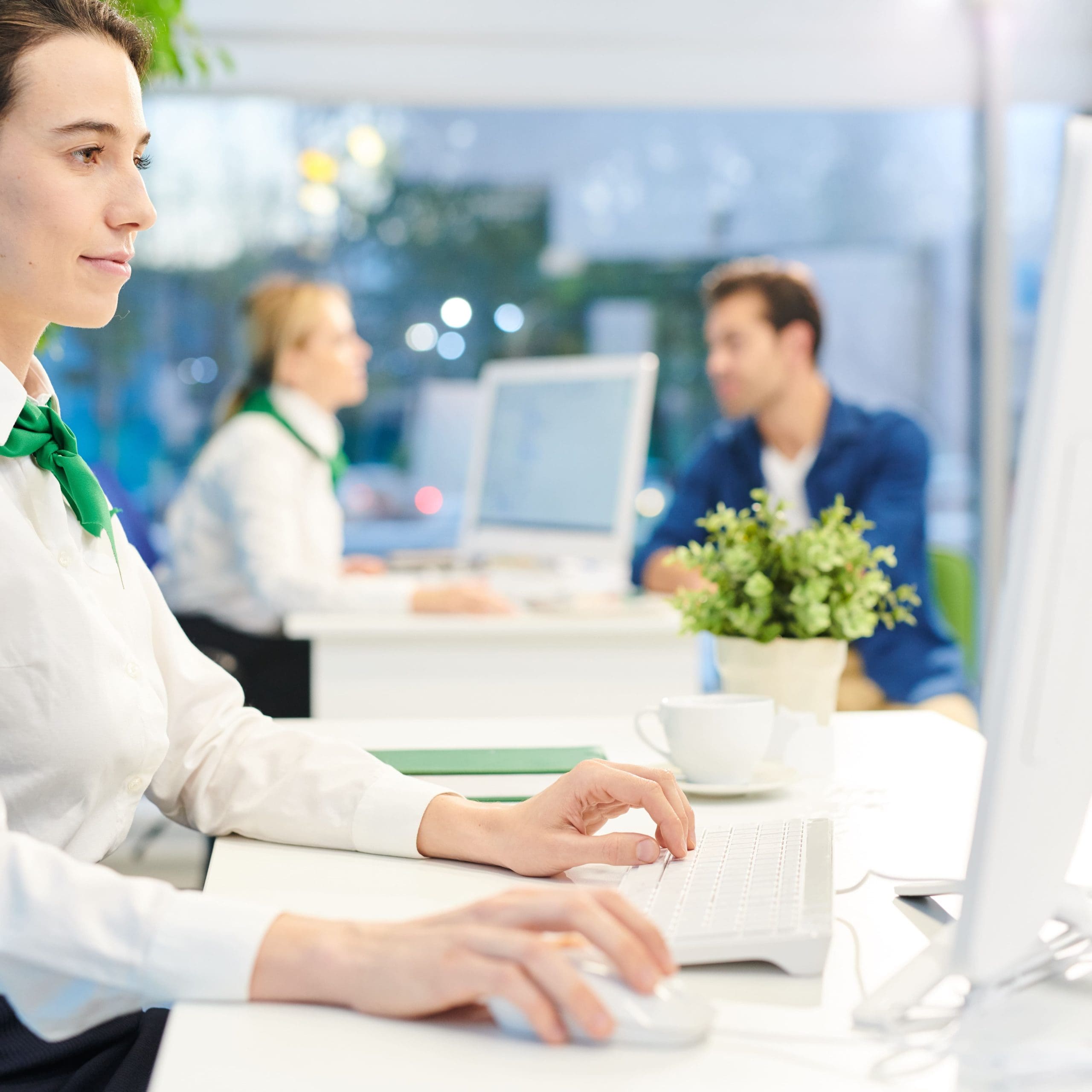 Bank manager concentrated on work